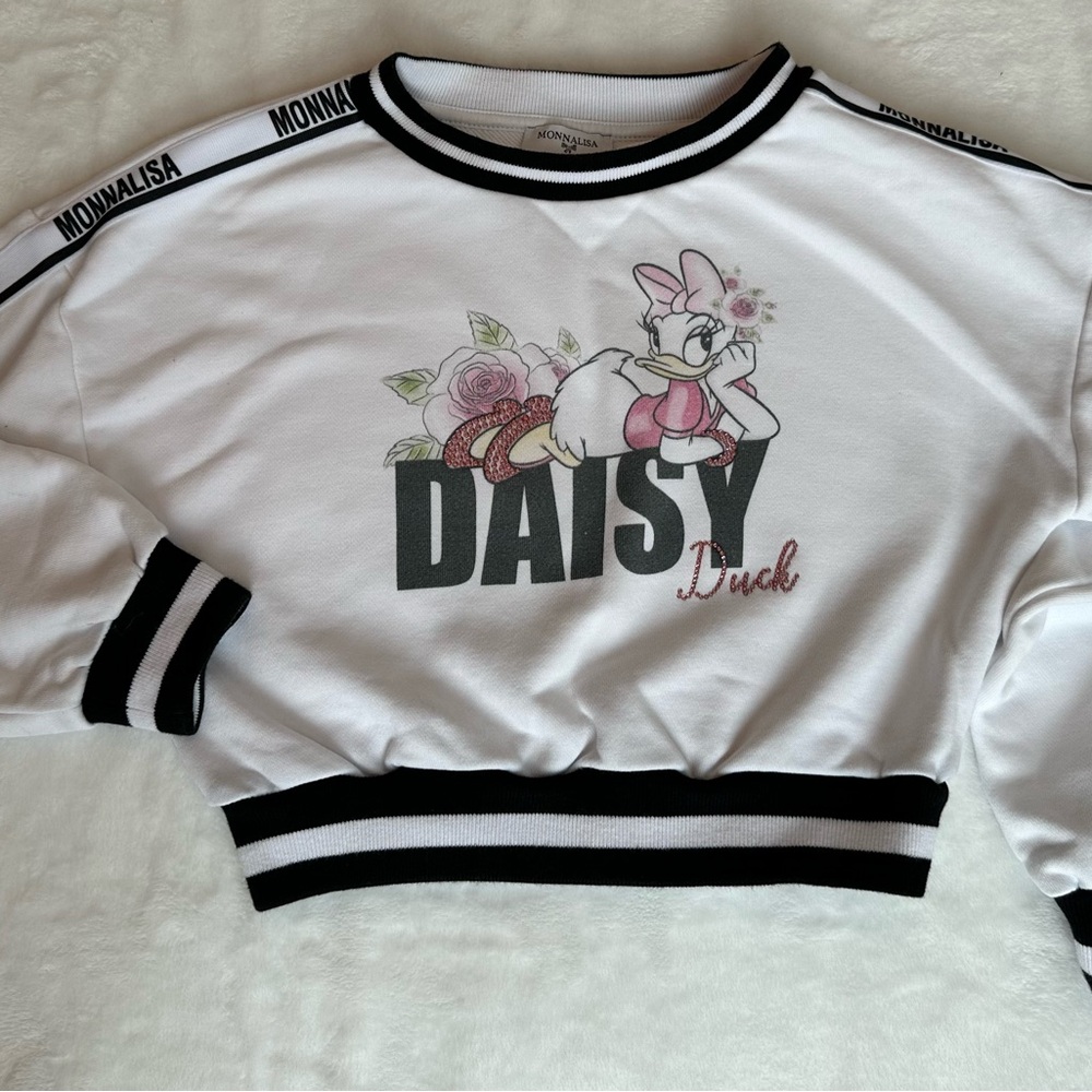 MonnaLisa White and Pink Daisy Duck Top